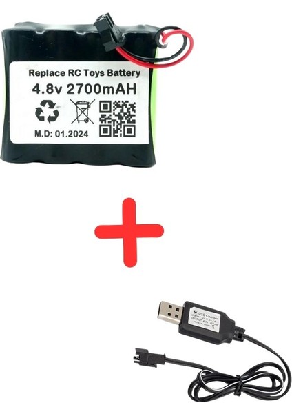 4.8V 2700MAH Uzaktan Kumandalı Oyuncak Pili Bataryası Siyah Soket+Usb Şarj Cihazı