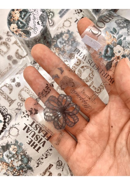 Romantic Serisi Yeşil Çiçekli Desenli Washi Bant Washi Tape Su Geçirmez Bullet Journal