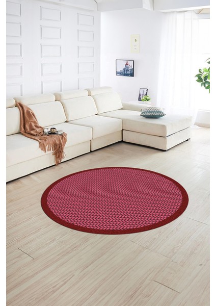 Dijital Kaymaz Yıkanabilir Jüt-Hasır Desen Yuvarlak Yolluk Mutfak Salon Halısı, N-Y-Jüt-03-Kırmızı,