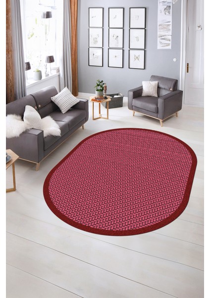 Dijital Kaymaz Yıkanabilir Jüt-Hasır Desen Oval Yolluk Mutfak Salon Halısı, N-O-Jüt-03-Kırmızı, fırsatları