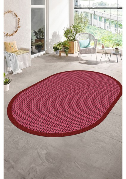 Dijital Kaymaz Yıkanabilir Jüt-Hasır Desen Oval Yolluk Mutfak Salon Halısı, N-O-Jüt-03-Kırmızı, indirimleri