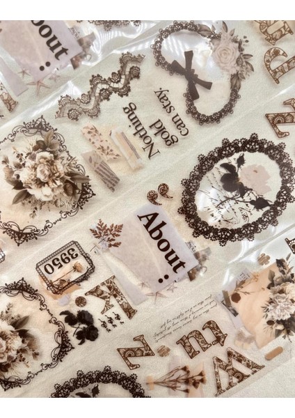 Romantic Serisi Beyaz Çiçekli Desenli Washi Bant Washi Tape Su Geçirmez Bullet Journal