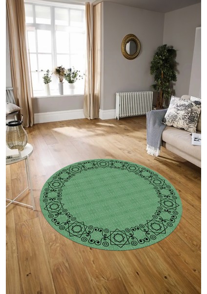 Dijital Kaymaz Yıkanabilir Jüt-Hasır Desen Yuvarlak Yolluk Mutfak Salon Halısı, N-Y-Jüt-19-Yeşil, fiyatları