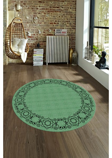 Dijital Kaymaz Yıkanabilir Jüt-Hasır Desen Yuvarlak Yolluk Mutfak Salon Halısı, N-Y-Jüt-19-Yeşil, modelleri