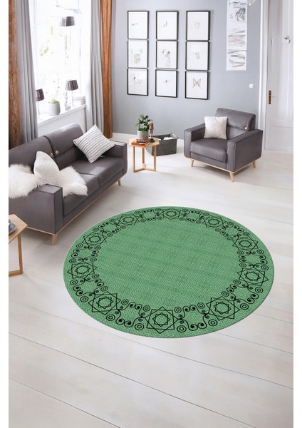 Dijital Kaymaz Yıkanabilir Jüt-Hasır Desen Yuvarlak Yolluk Mutfak Salon Halısı, N-Y-Jüt-19-Yeşil, fırsatları