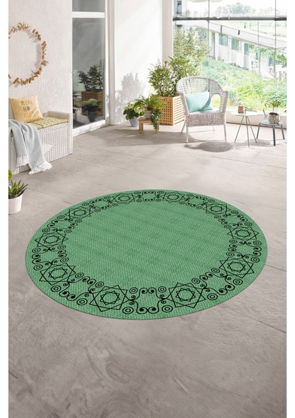 Dijital Kaymaz Yıkanabilir Jüt-Hasır Desen Yuvarlak Yolluk Mutfak Salon Halısı, N-Y-Jüt-19-Yeşil, indirimleri