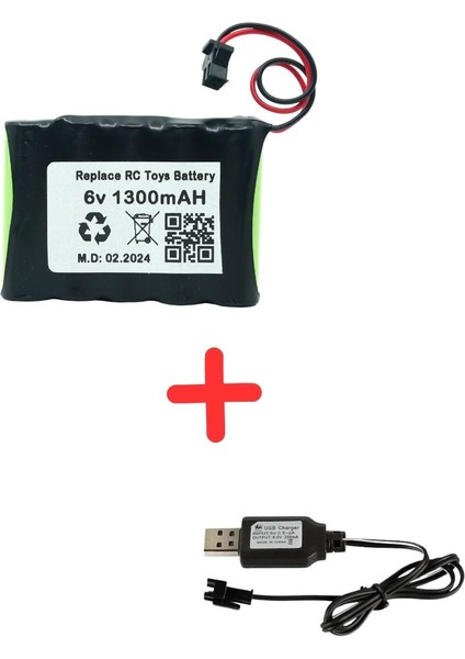 6V 1300MAH Uzaktan Kumandalı Oyuncak Pili Bataryası Siyah Soket+Usb Şarj Cihazı