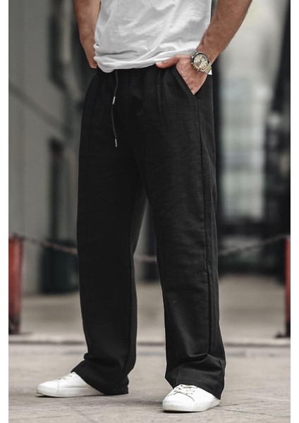 Siyah Erkek Rahat Kesim Keten Pantolon 6539 fiyatları