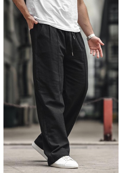 Siyah Erkek Rahat Kesim Keten Pantolon 6539 modelleri