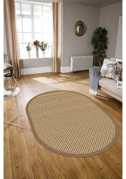 Dijital Kaymaz Yıkanabilir Jüt-Hasır Desen Oval Yolluk Mutfak Salon Halısı, N-O-Jüt-03-Kahve, fiyatları