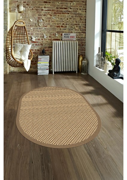 Dijital Kaymaz Yıkanabilir Jüt-Hasır Desen Oval Yolluk Mutfak Salon Halısı, N-O-Jüt-03-Kahve, modelleri