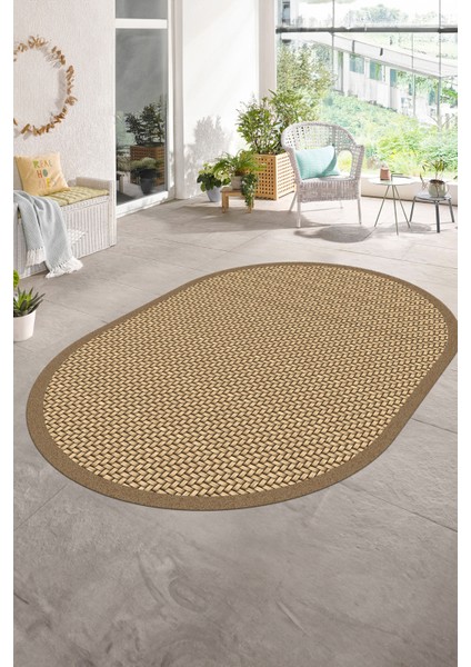 Dijital Kaymaz Yıkanabilir Jüt-Hasır Desen Oval Yolluk Mutfak Salon Halısı, N-O-Jüt-03-Kahve, indirimleri