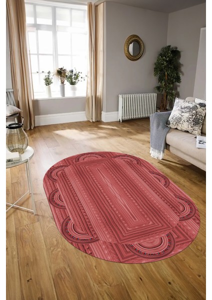 Dijital Kaymaz Yıkanabilir Jüt-Hasır Desen Oval Yolluk Mutfak Salon Halısı, N-O-Jüt-08-Kırmızı, fiyatları