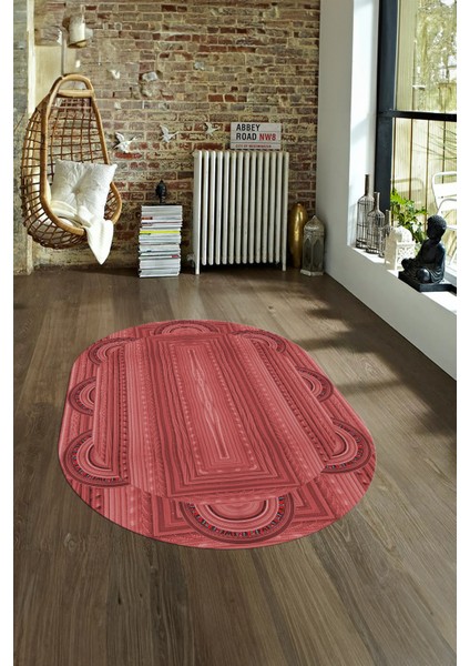Dijital Kaymaz Yıkanabilir Jüt-Hasır Desen Oval Yolluk Mutfak Salon Halısı, N-O-Jüt-08-Kırmızı, modelleri