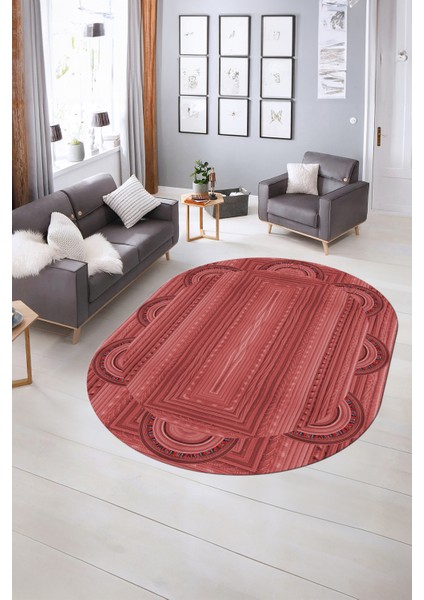 Dijital Kaymaz Yıkanabilir Jüt-Hasır Desen Oval Yolluk Mutfak Salon Halısı, N-O-Jüt-08-Kırmızı, fırsatları