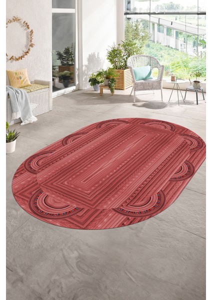 Dijital Kaymaz Yıkanabilir Jüt-Hasır Desen Oval Yolluk Mutfak Salon Halısı, N-O-Jüt-08-Kırmızı, indirimleri