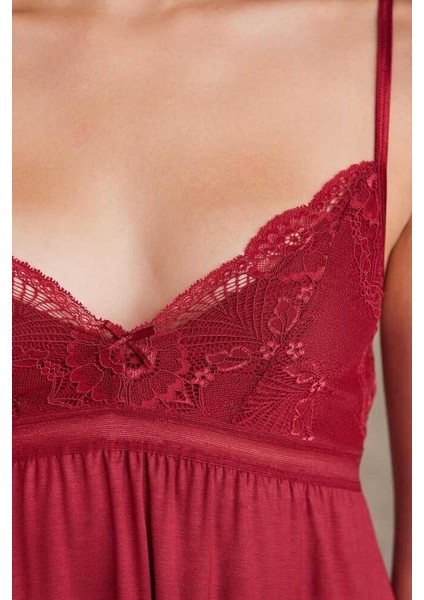Penye Dantelli Gecelik Sabahlık Takım 4010 Bordo