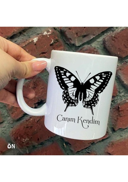 Size Özel Siyah Kelebek Canım Kendim Seramik Baskılı Kupa Bardaklar