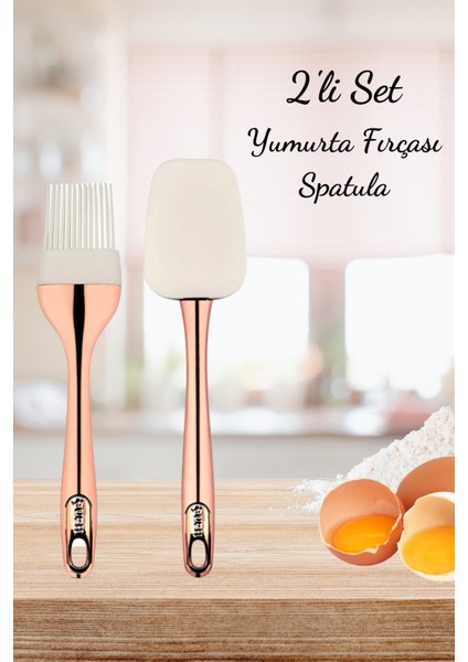 Grimor Life 2'li Set Rose Gold Kaplamalı Silikon Yumurta Fırçası Ve Spatula Seti 25 Cm