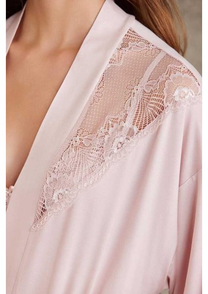 Penye Dantelli Gecelik Sabahlık Takım 4010 Pudra fiyatları