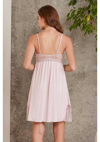 Penye Dantelli Gecelik Sabahlık Takım 4010 Pudra indirimleri