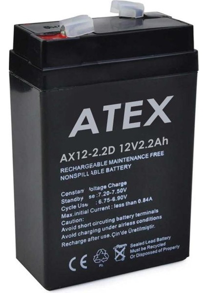 Akü 12V 2.2A Dik (7X10X4.5CM) Atex