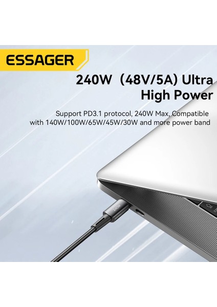 240W CE/FC/ROHS Lisanslı Type-C To Type-C Süper Hızlı Şarj ve Data Veri Kablosu Örgülü Sağlam