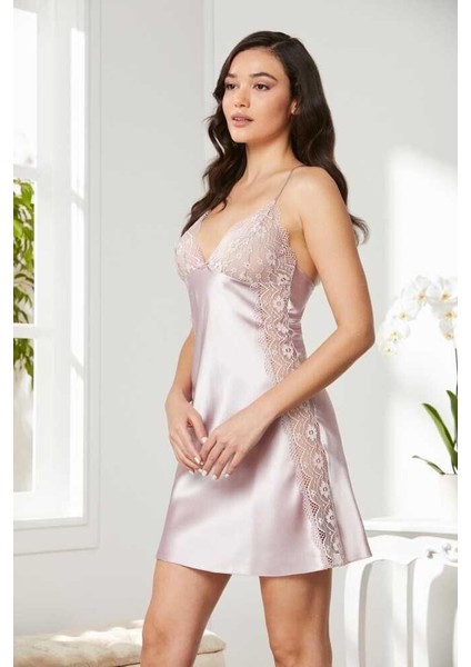 Pudra Saten Dantelli Gecelik Sabahlık Takım 4438 fırsatları