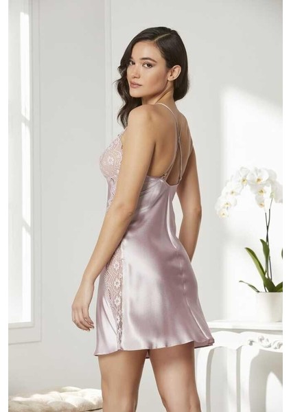 Pudra Saten Dantelli Gecelik Sabahlık Takım 4438 indirimleri