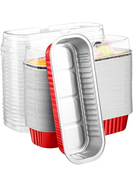 Alüminyum Folyo Ekmek Tavaları, 50 Adet Tek Kullanımlık Alüminyum Folyo Mini Somun Pişirme Tavaları Kapaklı, Tatlı Bakeware Tavalar Konteynerler (Yurt Dışından)