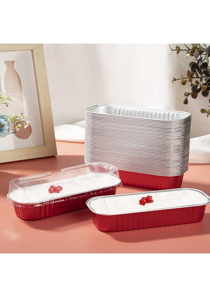Alüminyum Folyo Ekmek Tavaları, 50 Adet Tek Kullanımlık Alüminyum Folyo Mini Somun Pişirme Tavaları Kapaklı, Tatlı Bakeware Tavalar Konteynerler (Yurt Dışından)