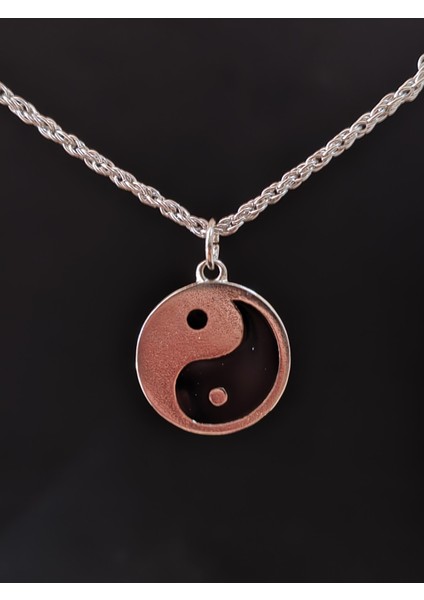 Antik Gümüş Kaplama Sembol Ying-Yang Zincirli Unisex Kolye