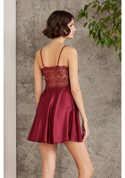 Saten Gecelik Sabahlık Pijama Takım Şort Takım 6'lı Gelin Çeyiz Seti Bordo 6005