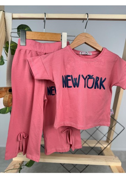 New York Baskılı Paça Detaylı Yazlık Kız Çocuk Ikili Takım fiyatları