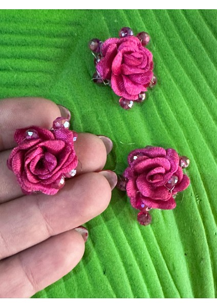 2x2 cm 3 Adet Boncuklu Pembe Çiçek Arma Dikiş Giyim Aksesuarı