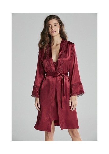 6965 Altılı Saten Gecelik Sabahlık Takımı Bordo