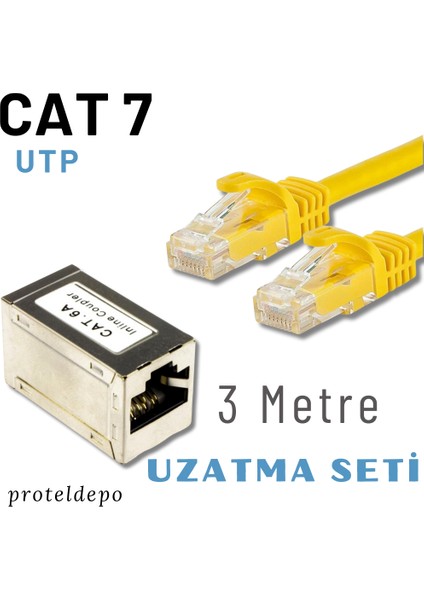 3 Metre Cat7 Utp Kablo Uzatma Seti, Ethernet Kablo ve Ekleyici