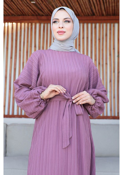 Oversize Balon Kol Elbise-Lara Kumaş