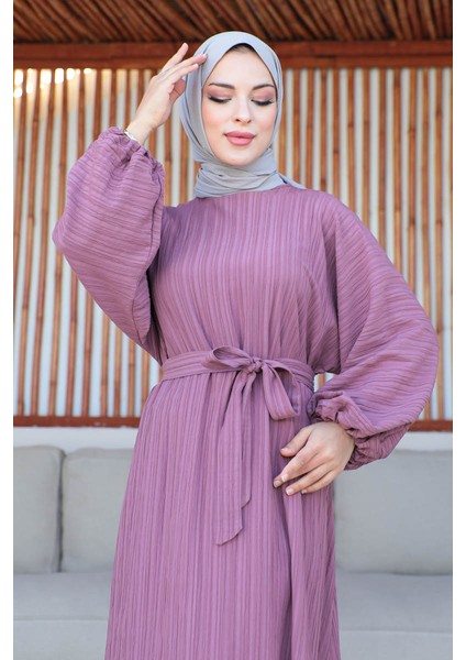 Oversize Balon Kol Elbise-Lara Kumaş