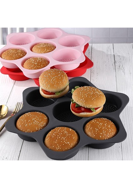 Silikon Hamburger Topuz Kalıp 7 Kavite Somun Tava Yapışmaz Fırın Tepsisi Serbest Bırakılması Kolay Ev Silikon Gıda Pişirme Aracı C (Yurt Dışından) fiyatları