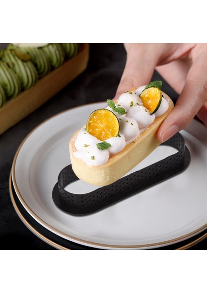 6 Adet Oval Tart Yüzükler Isıya Dayanıklı Delikli Kek Mus Halkası Yapışmaz Bakeware Tart Mini Kek Kalıbı Kek Yüzükleri (Yurt Dışından)