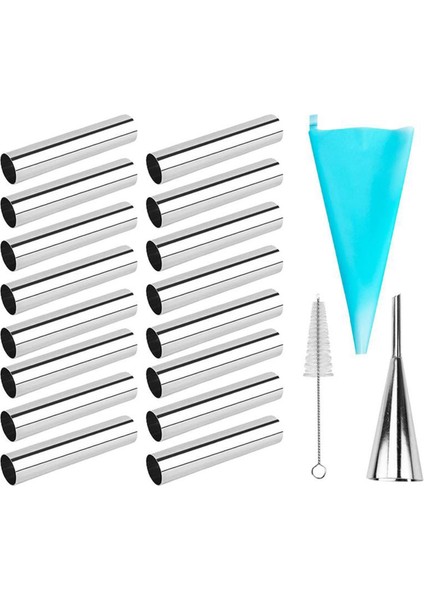 19 Adet Cannoli Tüpler Formları Seti Paslanmaz Çelik Yapışmaz Krem Boynuz Danimarka Pasta Kalıbı Kremalı Rulo (Yurt Dışından)