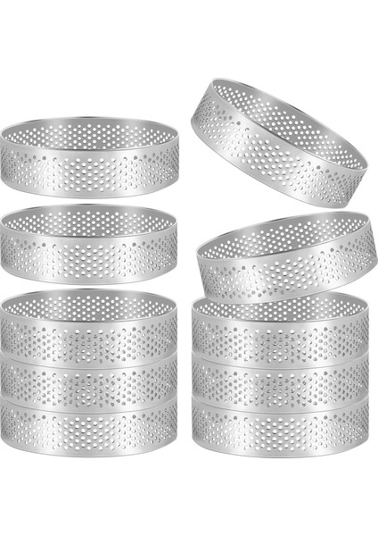 10 Adet Yuvarlak Tatlı Paslanmaz Çelik Delikli Meyve Pasta Kiş Kek Mus Kalıp Mutfak Pişirme Kalıp 6 cm (Yurt Dışından)