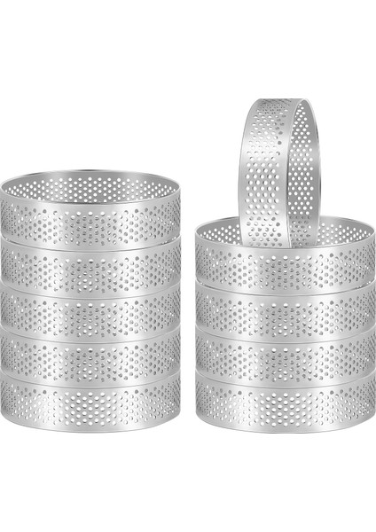 10 Adet Yuvarlak Tatlı Paslanmaz Çelik Delikli Meyve Pasta Kiş Kek Mus Kalıp Mutfak Pişirme Kalıp 6 cm (Yurt Dışından)