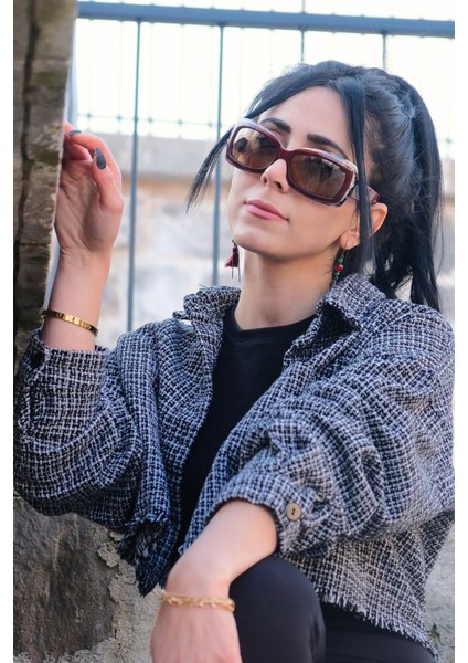 Desenli Lazer Işlemeli Kemik Polarize Retro CS028 C17 Kadın Güneş Gözlüğü