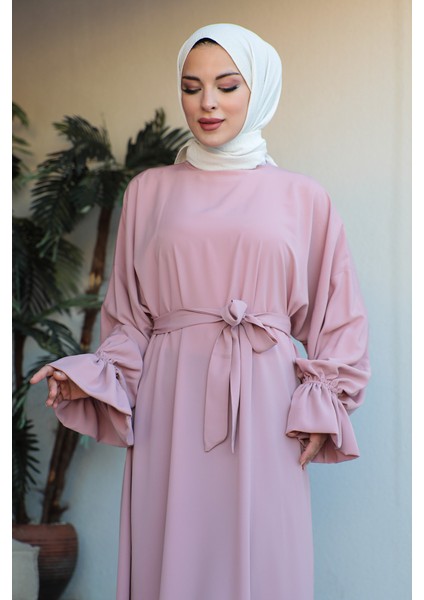 Oversize Fırfırlı Kol Elbise-Medine Ipeği