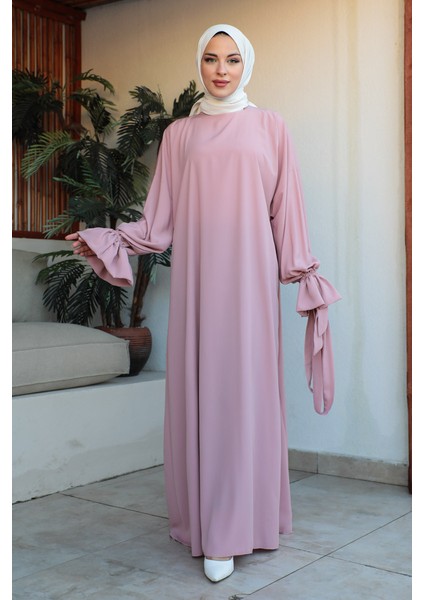 Oversize Fırfırlı Kol Elbise-Medine Ipeği