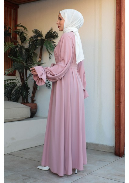 Oversize Fırfırlı Kol Elbise-Medine Ipeği