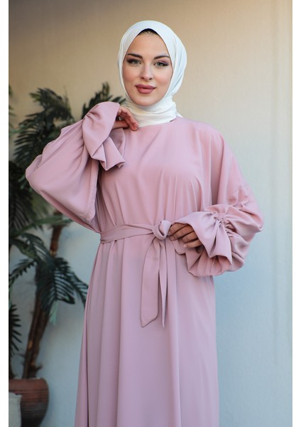 Oversize Fırfırlı Kol Elbise-Medine Ipeği