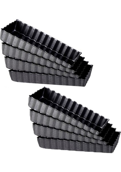 8 Adet Yapışmaz Kiş Tart Tavalar Dikdörtgen Çıkarılabilir Alt, Meyveli Pasta Kek Bisküvi Pişirme Için Yivli Tart Teneke (Yurt Dışından)